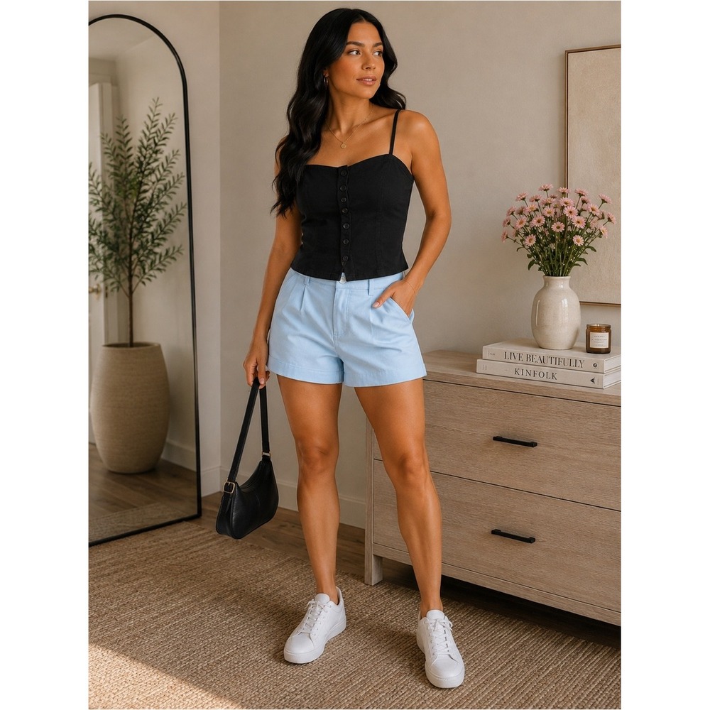 Dazy Black Button Front Camisole Top Adjustable Straps Minimalist Size M